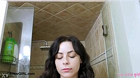 Elegant Dark-Haired Model Enjoys Sensual Bath