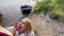 Outdoor Risky Sex With Hot Blonde In Fishnet!