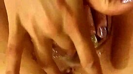 Redhead amateur gets covered in cum from blowbang