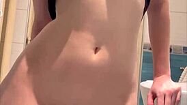 Petite Teen Slut Masturbates Wet Shaved Pussy