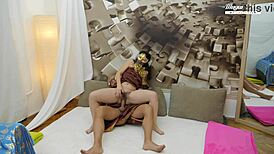 Brunette pornstar with big natural tits sucks and fucks.