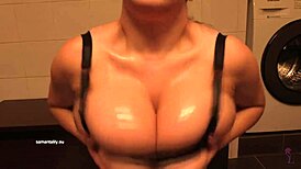 During bra change, huge titfuck and spanking ensue