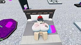 a whore fucks a huge white boy in a roblox collab, craving more intense sex