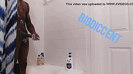 Amateur Strokes Dick In Homemade Shower Bathing Scene