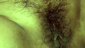 Brunette with hairy pussy shows off her beaver