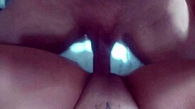 mature woman deflowers young guy, moans cum filling