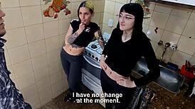 Fucking shy coworker in risky threesome at work