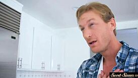 This gorgeous teen 18+ gets drilled in the kitchen.