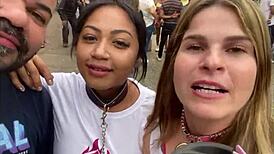 Walking hot girls on leashes in Sao Paulo