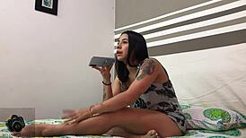 Hey, check this hot lesbian action with curvy Colombian babes doing tijereta close-up