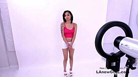 Tiny brunette model gets fucked during her modeling audition interview