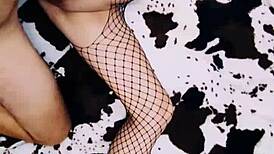 Wife in erotic fishnet bodysuit spreads legs so beautifully