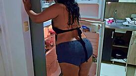 Horny stepmom squirts in kitchen, teasing stepson with wild orgasm! Want to join?