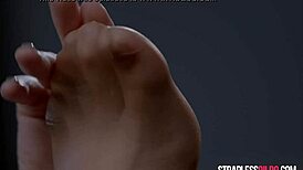 Merry Pies loses control with wild cock in lesbian strapon play.