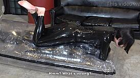 mistress yuen gives a facesitting saliva and handjob to a masochistic man who cant move