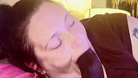 hot thick midget slurps and sucks on big black cock, choking and licking.