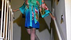 luna lain does exotic stair strip and play in pantyhose 😍