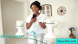 Sexy Ebony Masseuse Chanell Heart Rubs Her Black Clit and Pussy in the Shower Close-Up