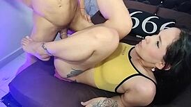 hot hermanastra bangs her older hermanastro while chatting with boyfriend.