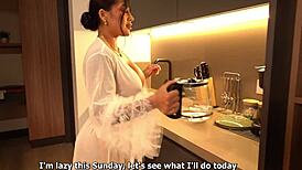 Latina brunette surprised by burglar, ends up fucking hard?