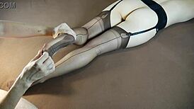 Does the horny milf get a soles massage in stockings?