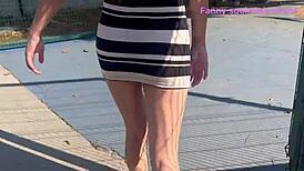 wife shows off in crowded park