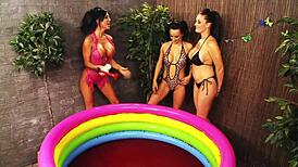 Three Sexy Lesbian Girls in Swimwear Enjoy Outdoor Orgy