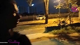 Director's secretary caught sucking big cock in the square during dinner time