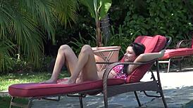 Check Out This Adorable Brunette Teen 18+ Mandy Sky Not Wearing Her Bikini While Masturbating Outdoors.