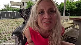 In the HOT SUMMER, she indulges in HORNY MASTURBATION, feeling the heat build up.