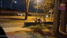 Director's secretary caught sucking big cock in the square during dinner time