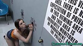 Gloryhole babe rides big black cock