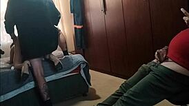 My stepdad and friend fuck me with cum on ass