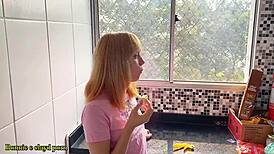 i grabbed the petite latina babe in the kitchen and fucked her pussy right there