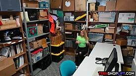 Teen Shoplifter Bent Over For Blowjob And Doggystyle With Guard