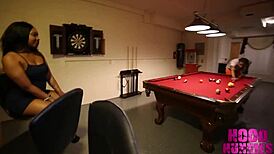 petite black teen blumere gets fucked on pool table by green eye stud, moaning submissively