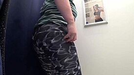 Big ass milf tries on tight leggings in the fitting room