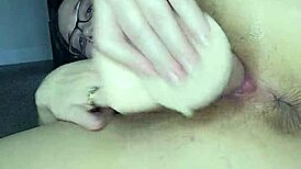 using hubby's cum to pound myself deep with my best dildo