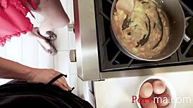 Getting Head From Big Tits Stepmom While Making Eggs