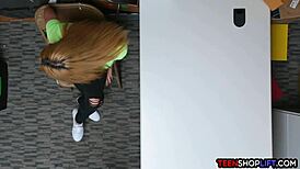 Teen Shoplifter Bent Over For Blowjob And Doggystyle With Guard