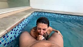 Teen Nerd Enjoys POV Pool Sex With Brazilian Babe