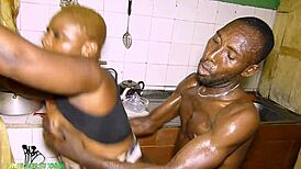 ebony wife and husband in kitchen doggystyle with big ass