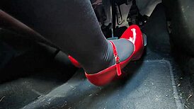 Redhead Pumps Pedals in Heels on Way to Office, Hidden Voyeur