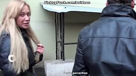 Blonde sucks outdoors!