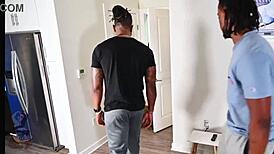 Bodybuilder BBW Takes Double Monster Cock in Deepthroat MMF Action