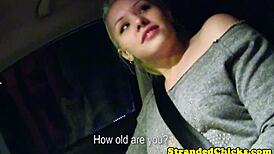 This hitching blonde teen grabbed my cock in the car