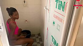 black girl with small waist bends over for wet doggystyle sex at home