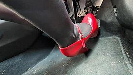 Redhead Pumps Pedals in Heels on Way to Office, Hidden Voyeur