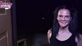 Daisy Garcia, petite teen babysitter, bends over for quick juicy pounding