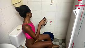 black girl with small waist bends over for wet doggystyle sex at home